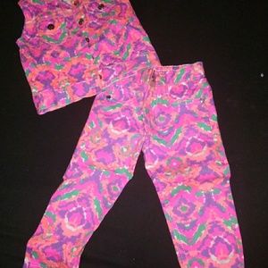 2 piece multi colored pants and vest
